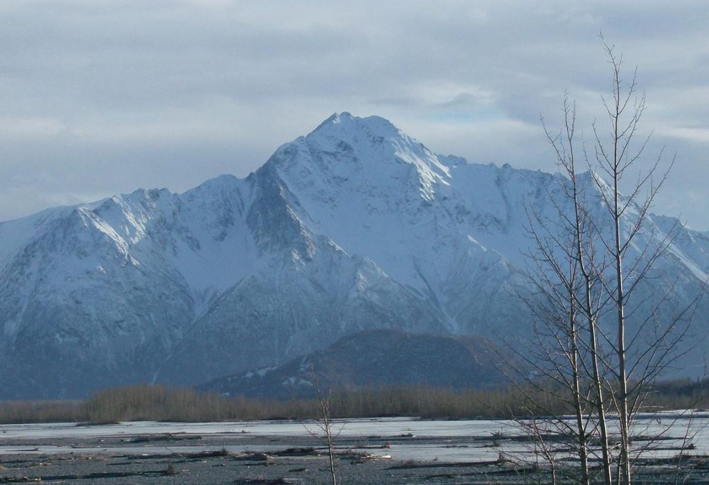 Bodenburg Butte in front of Pioneer Peak in the Mat-Su Valley, Alaska